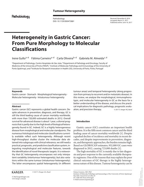 Pdf Heterogeneity In Gastric Cancer From Pure Morphology To