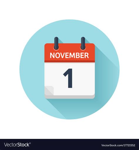 November 1 Flat Daily Calendar Icon Date Vector Image