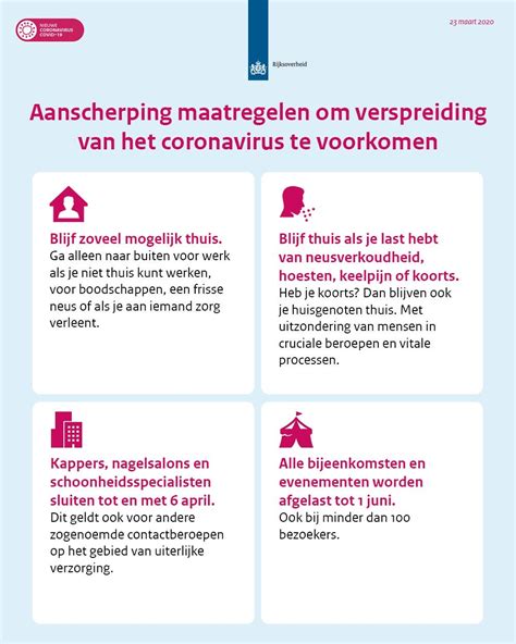 Kijk voor vragen en actueel nieuws op rijksoverheid.nl of de website van het rivm. Aangescherpte maatregelen per 23 maart 2020 | Gemeente ...