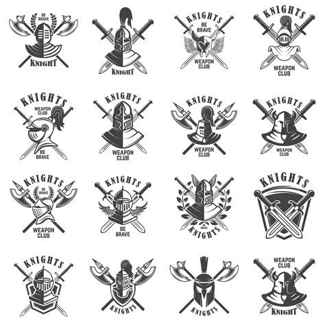 Premium Vector Set Of Emblems With Knights Swords And Shields