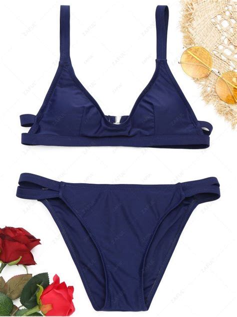 [11 off] 2021 padded strappy scoop bikini set in purplish blue zaful