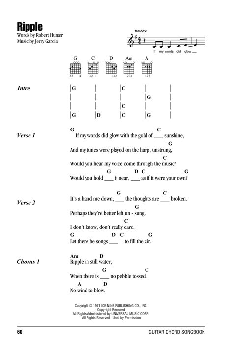Ripple Sheet Music By Grateful Dead Lyrics And Chords 163343