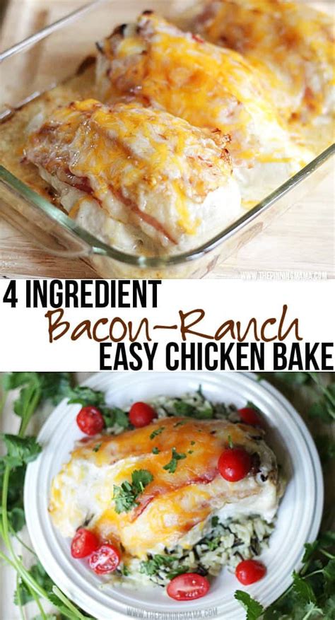 Easy Dinner Recipe 4 Ingredient Bacon Ranch Chicken Bake