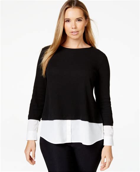 Calvin Klein Plus Size Waffle Knit Layered Look Top In Black Lyst