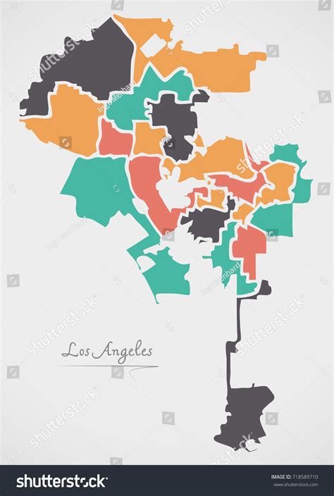 Los Angeles Map Boroughs Modern Round Stock Vector Royalty Free
