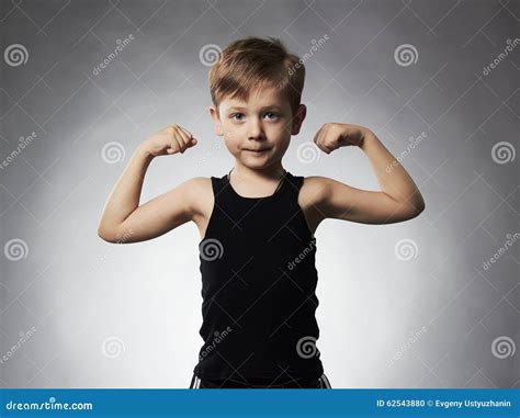 Child Funny Little Boysport Handsome Boy Showing His Hand Biceps