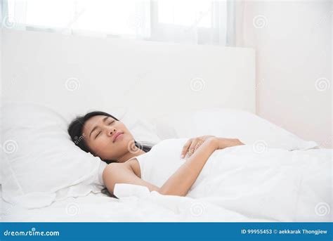 Asian Beautiful Woman Sleeping On Her Bed Stock Image Image Of Face Pillow 99955453