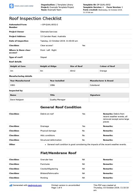 Commercial Roof Inspection Checklist And Report Template