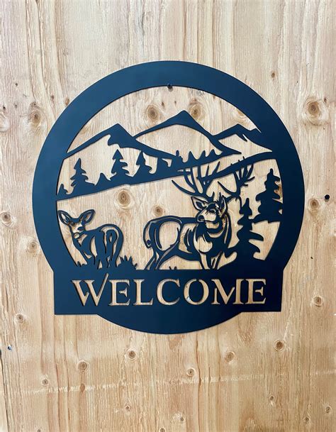 Deer Welcome Metal Sign Mule Deer Buck And Doe Wildlife Etsy