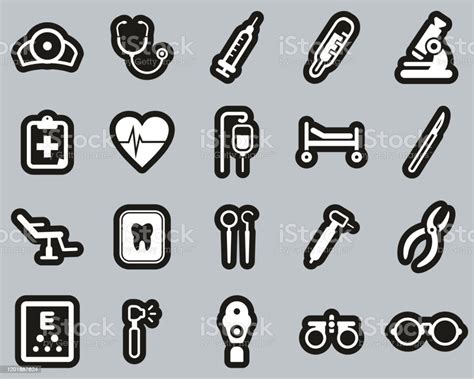 Medical Equipment Icons White On Black Sticker Set Big Stock