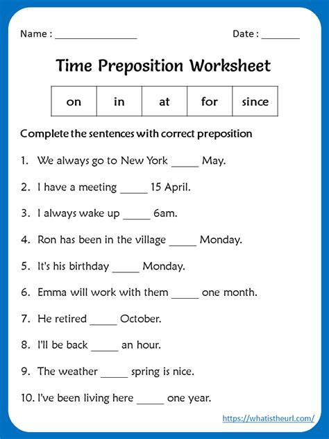 Preposition Worksheets For Grade 5