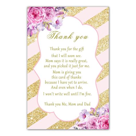 Thank you card for baby shower gift. 30 thank you cards blush pink gold floral baby shower girl - Pink The Cat