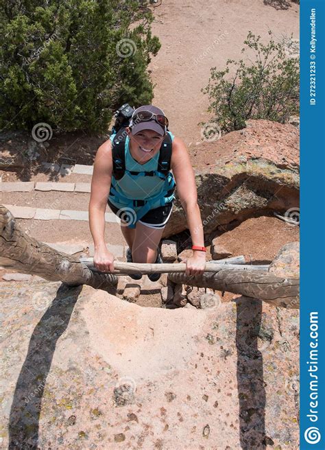 Woman Climbing Ladder In Bandelier Stock Image Image Of National