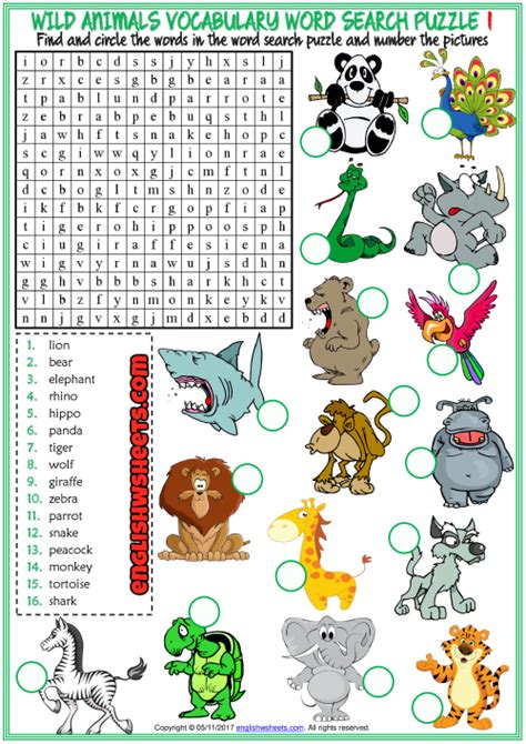 Animals Esl Printable Word Search Puzzle Worksheets