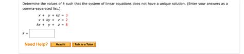 solved determine the values of k such that the system of