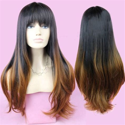 Hot Heat Resistant Party Hair Fashion Star Style Brown Ombre Nature Long Hair Wig Cosplay
