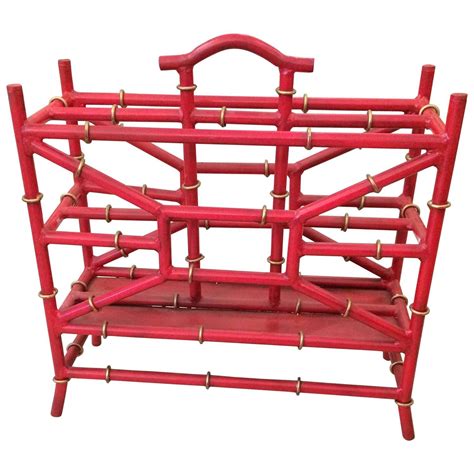 Tony Duquette Style Coral Red Faux Bamboo Magazine Stand | Umbrella decorations, Faux bamboo 
