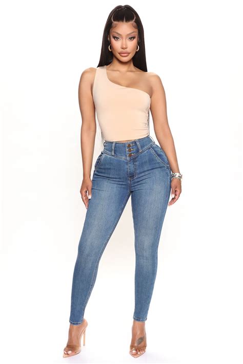 Memphis Exposed Button Skinny Jeans Medium Blue Wash Fashion Nova Jeans Fashion Nova