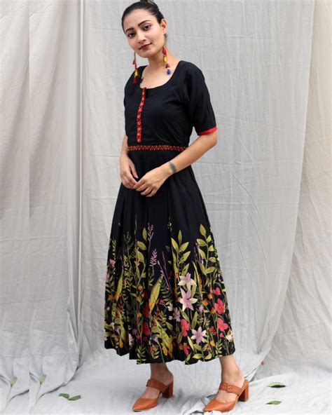 Black Floral Embroidered Dress By Anecdotes The Secret Label