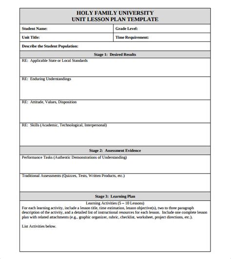 Free 7 Sample Unit Lesson Plan Templates In Pdf Ms Word