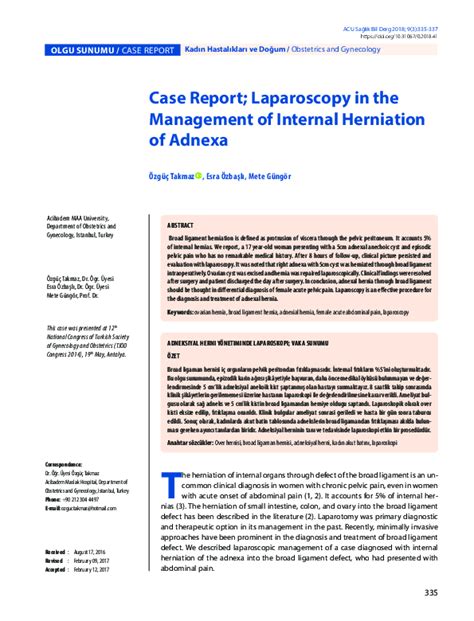 Pdf Case Report Laparoscopy In The Management Of Internal Herniation