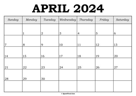 Free April 2024 Calendar Printable