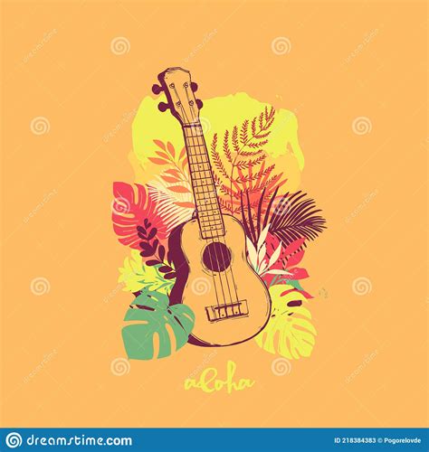 Hawaiian Guitar Ukulele With The Text Aloha Stock Vector Illustration Of Beach Happiness