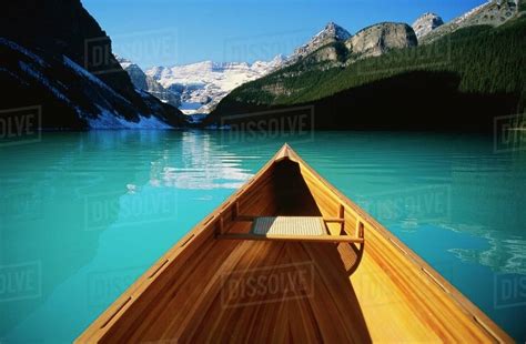 Canoe On Lake Louise In Alberta Canada Stock Photo Dissolve