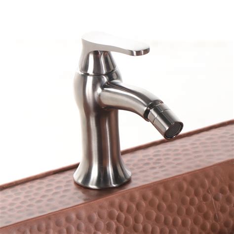 Hammered Copper Pedestal Sink With Brushed Nickel Single Whole Faucet