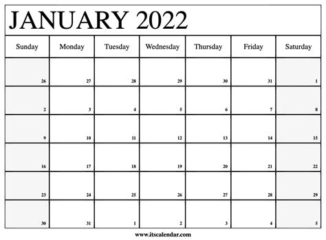 Printable Monthly Calendar January 2022 Printable Cal