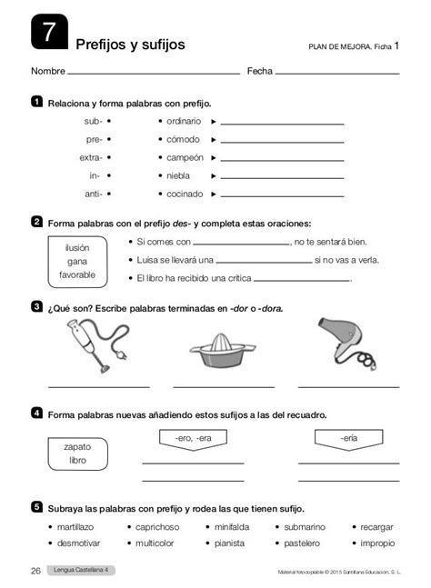 Fichas En Prefijos Y Sufijos Practicas Del Lenguaje Apuntes De