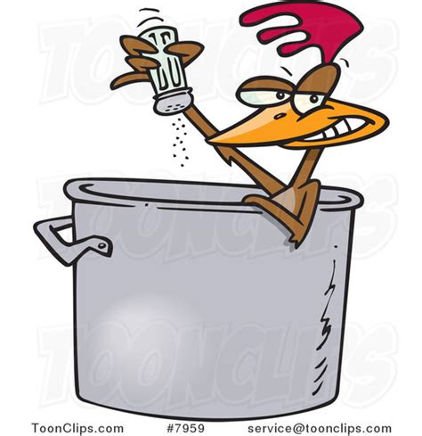 Cartoon Chicken Seasoning Himself In A Soup Pot 7959 By Ron Leishman