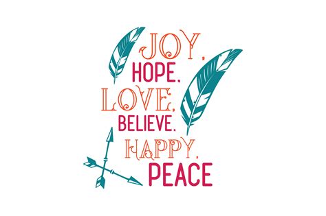 Joy Hope Love Believe Happy Peace Quote Svg Cut Gráfico Por