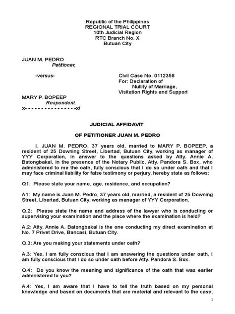 Sample Judicial Affidavit Perjury Affidavit