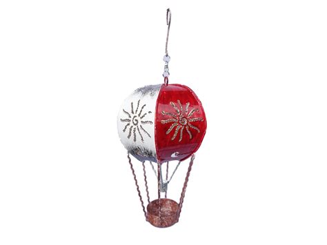Metal Garden Ornament Hanging Red White Hot Air Ballloon
