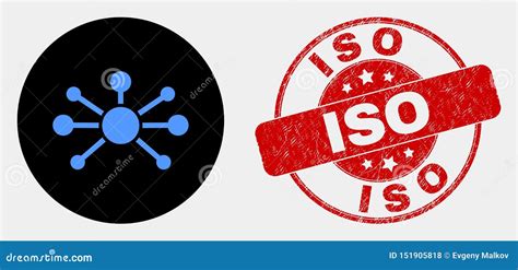 Vector Node Links Icon And Distress Iso Stamp Seal Stock Vector