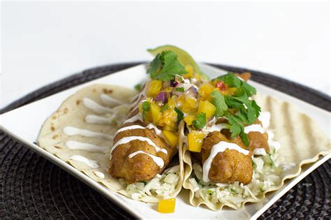 Beer Battered Fish Tacos With Peach Salsa That Square Plate