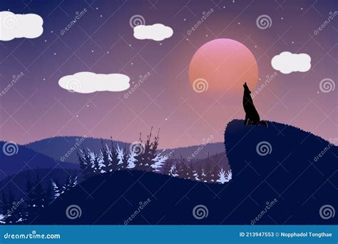 The Wolf Howls On The Full Moon Night Stock Illustration Illustration