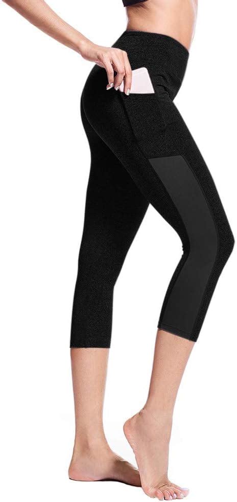 Goldweather Women High Waist Yoga Capris With Pockets Tummy Control Running Workout