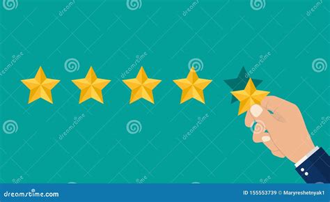 Hand Puts 5 Stars Of Rating Reviews Five Stars In Flat Style 5 Stars