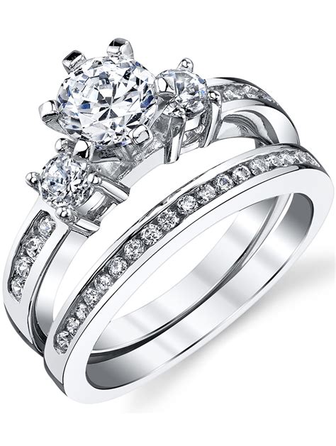 Womens Sterling Silver Wedding Engagement Ring 115ct Tcw 2pc Set