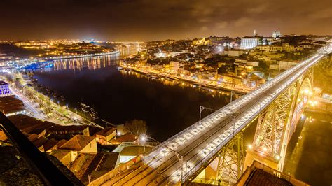 Pictures Porto Portugal Bridges Rivers Night Time Cities 1920x1080