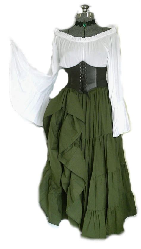 Green Renaissance Pirate Gypsy Dress Chemise Corset Outfit