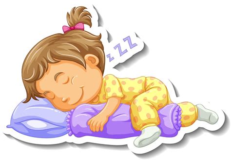 Sticker Template With A Little Girl Sleeping Cartoon Character Isolated