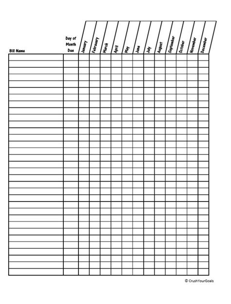 Yearly Bill Tracker Printable - Printable Word Searches
