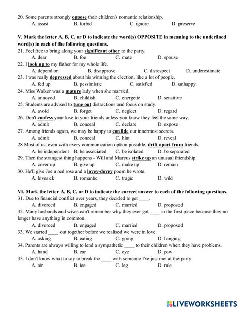 Unit 2 Relationships Supplementary 2 Worksheet