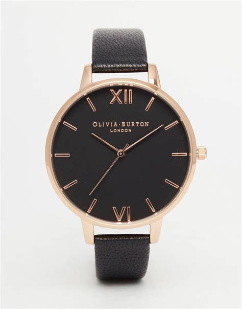 Olivia Burton Big Dial Black Face Rose Gold Plated Watch At