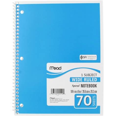 Mead 1 Subject Wide Ruled Spiral Notebook Assorted 105 X 8 In