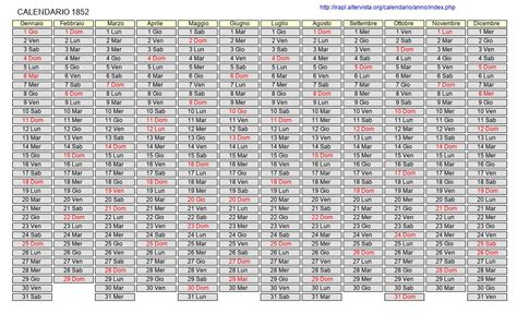 Calendario Italiano 1852