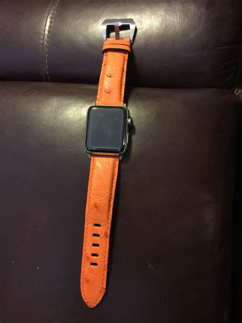 Orange Ostrich Leather Apple Watch Strap Itmorange